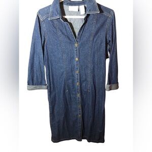 Liz Claiborne Denim Dress Womens Sz 6 Button 3/4 Length Sleeve Cotton